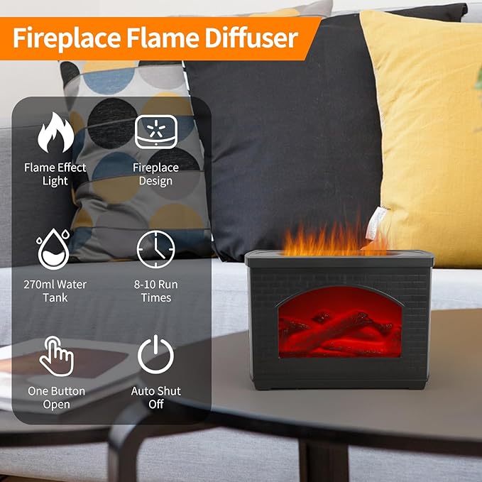 Aroma Diffuser with Fireplace Flame Light Noon Marrt